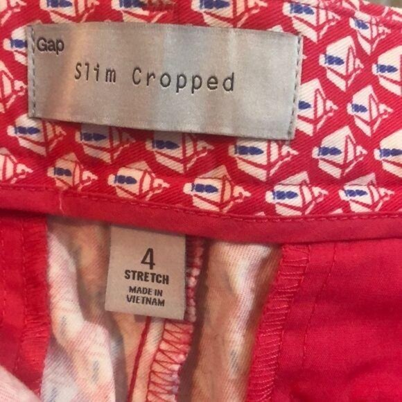 Gap Slim Cropped Stretch Pants Pink/White/Blue Geometric Print Size 4 - Picture 5 of 7